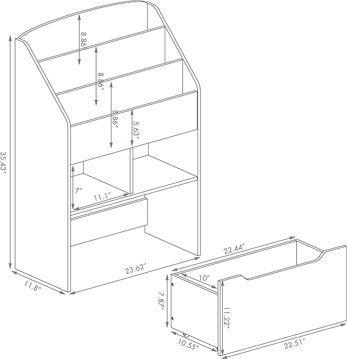 UTEX Bookshelf for Kids, Wooden Book Display, Kids Bookshelf and Toy Storage, Children Book Rack Bookcase Toybox Combo for Bedroom & Nursery, White - LeafyLoom