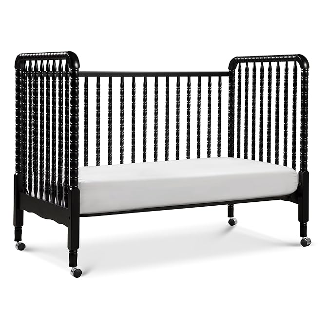 DaVinci Jenny Lind 3-in-1 Convertible Crib in Ebony, Removable Wheels, Greenguard Gold Certified - LeafyLoom