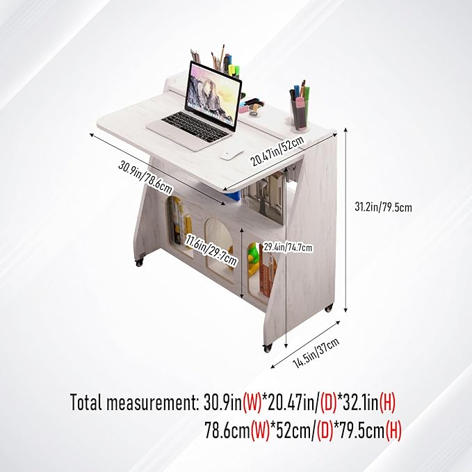 Pmnianhua Farmhouse Portable Desk on Wheels,Mobile Workstation,Rolling Computer Desk with Wheels and Storage for Home Office Small Space(white) - LeafyLoom