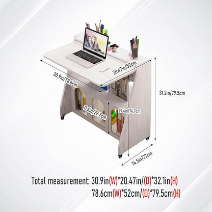 Pmnianhua Farmhouse Portable Desk on Wheels,Mobile Workstation,Rolling Computer Desk with Wheels and Storage for Home Office Small Space(white) - LeafyLoom