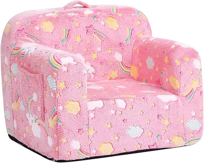 Tiita Kids Sofa, Children Couch with Carrying Handle & Side Pockets, Kids Foam Chair, Toddler Armrest Chair, Lightweight Children Sofa Chair, Kids Read Sofa for Girl or Boy(Pink Rainbow) - LeafyLoom