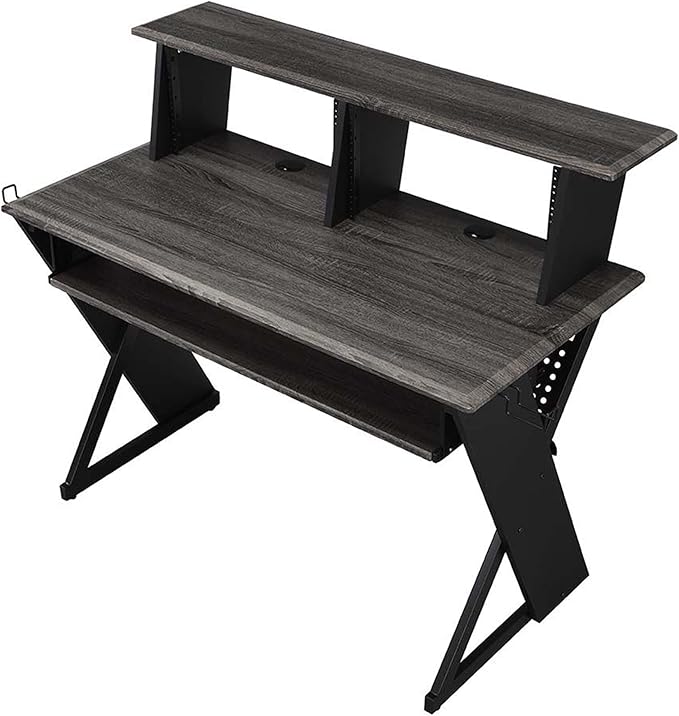 Acme Furniture Rectangular Music Desk Table with Earphone Rack, Black - LeafyLoom