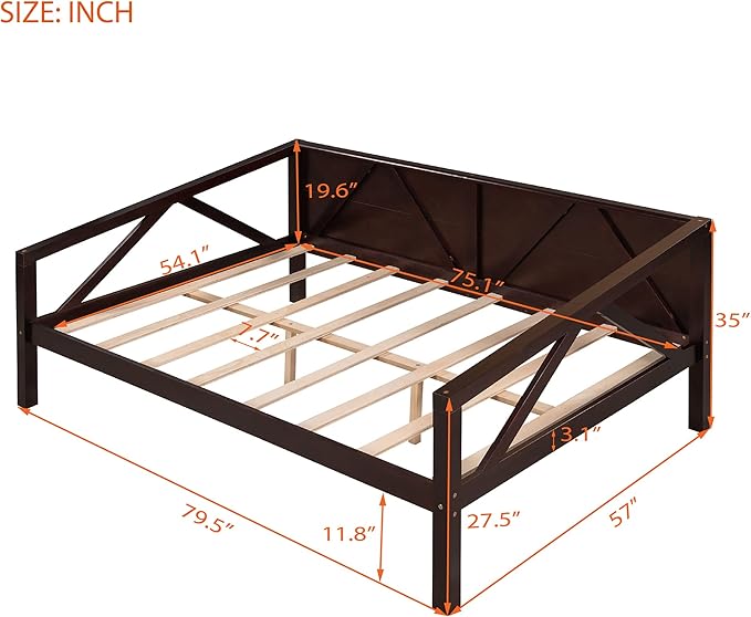 Jintop Full Size Daybed with Additional Storage Space,Sturdy Sofa Bed Frame W/ 8 Wood Slat Support,Easy to Install,for Teens Kids Girls Boys,Living Room Bedroom Apartment,Espresso - LeafyLoom