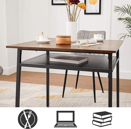 VASAGLE Dining Table, Square Office Desk with Storage Compartment, Industrial, 31.5 x 31.5 x 30.7 Inches,Brown - LeafyLoom