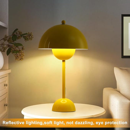 COSYLUX Modern Small Table Lamp for Bedroom, Cute Dome Shade Reflecting Light Reading Lamp for Living Room, Kid's Room, Study, Office, Beside Bedside Nightstand Desk Lamp(Yellow) - LeafyLoom