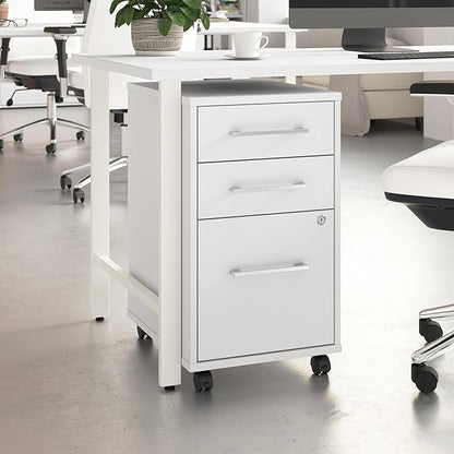 Bush Business Furniture Hustle 3 Drawer Rolling File Cabinet in White, Mobile Document Storage for Home and Professional Office - LeafyLoom