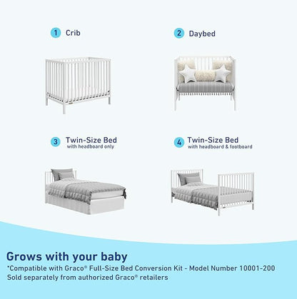 Graco Teddi 4-in-1 Convertible Mini Crib with Bonus Water-Resistant Mattress (White) – GREENGUARD Gold Certified, 2.75-Inch Mattress Included, Convenient Size, Easy 30-Minute Assembly - LeafyLoom