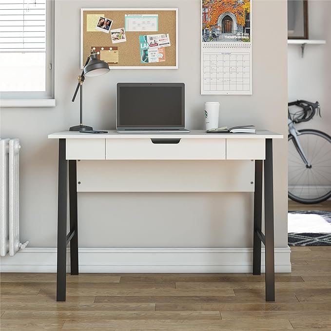 Ameriwood Home Oxford Computer Desk with Drawer, White/Black - LeafyLoom