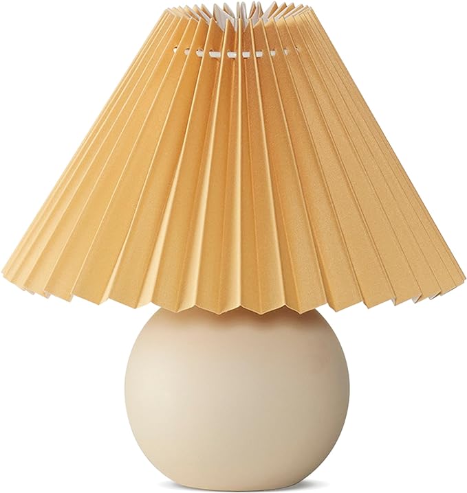 Brightech Serena LED Table Lamp - Modern Ceramic Lamp with Pleated Shade for Bedside, Nightstand, Desk - Cozy Night Light with Soft White Light for Living Room, Bedroom - LeafyLoom