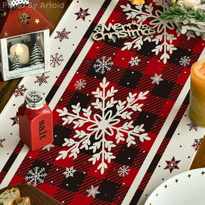 Artoid Mode Buffalo Plaid Snowflakes Christmas Table Runner, Seasonal Winter Kitchen Dining Table Decoration for Home Party Decor 13x60 Inch ArtoidMode