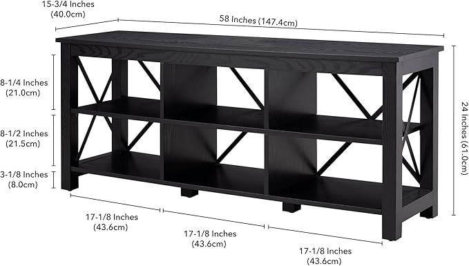 Henn&Hart Rectangular TV Stand for TV's up to 65" in Black, TV Stands for the Living Room - LeafyLoom