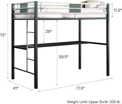 DHP Screen Loft Metal Bunk Bed with Desk and Ladder, Space-Saving Design, Silver Twin - LeafyLoom