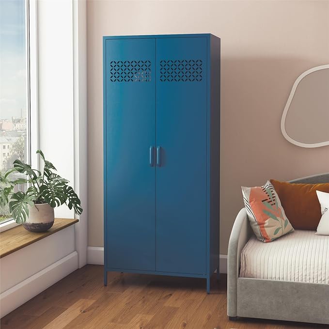 Mr. Kate Annie Tall Metal 2 Door Cabinet, Deep Ocean Blue - LeafyLoom