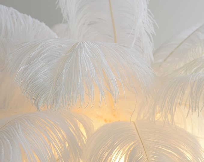 Luxury Resin Ostrich Feather Lamp, 35 Pieces real ostrich feathers,Feather Floor Lamp,Standing Lamp for Living Room, Bedroom and Office 67” Tall Feather Lamp (Pink) - LeafyLoom