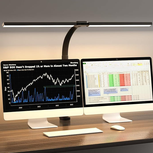 SKYLEO Desk Lamp - Double Head LED Desk Light for Home office - 24W Eye Caring - Touch Control - 5 Color Modes X 11 Brightness Levels - 2400LM - Timmer & Memory Function - Black - LeafyLoom