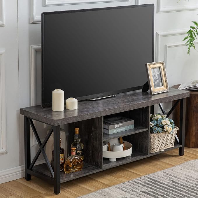 GAZHOME TV Stand for TV up to 55 Inches, TV Cabinet with Open Storage, TV Console Unit with Shelving for Living Room, Entertainment Room, Grey - LeafyLoom