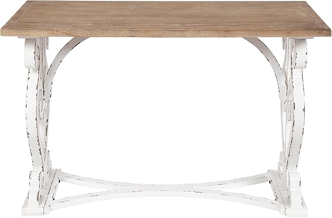 Kate and Laurel Wyldwood Farmhouse Wooden Desk, 46 x 24 x 30, Brown and White, Rustic Carved Wood Computer Desk for Functional and Stylish Home Office Decor - LeafyLoom