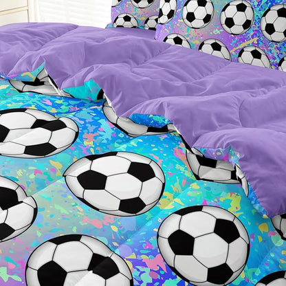 4 Piece Girls Soccer Bedding Set Twin Size Colorful Soccer Comforter Set for Teen Girls Kids Twin Bed in a Bag Set with Sheets Twin Bed Sets for Teenage - LeafyLoom