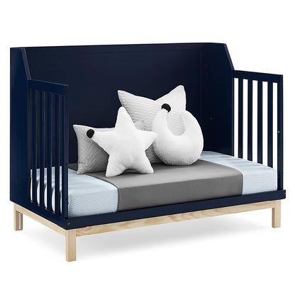 Delta Children babyGap Oxford 6-in-1 Convertible Crib + Brannan Bear Bookcase with Bins + Brannan Bear Wall Shelf with 4 Hooks, Navy/Natural (Bundle) - LeafyLoom