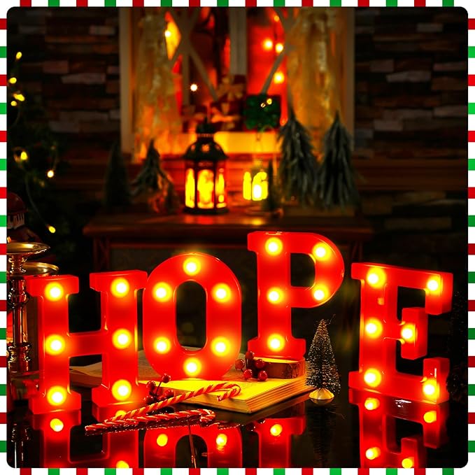 VIHOSE Christmas LED Letter Lights Sign Table Decoration Christmas Light up Letters Battery Powered Letter for Home Bar Christmas Party Bedroom Tabletop Decoration Gift (Hope) VIHOSE