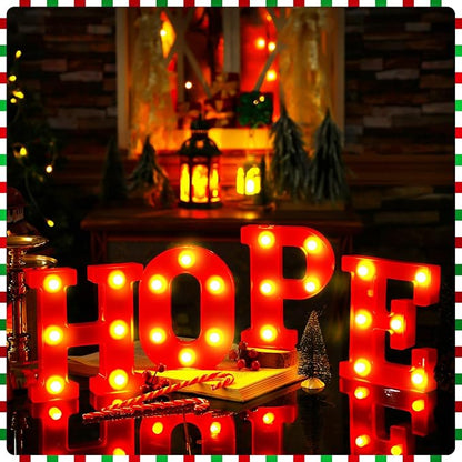 VIHOSE Christmas LED Letter Lights Sign Table Decoration Christmas Light up Letters Battery Powered Letter for Home Bar Christmas Party Bedroom Tabletop Decoration Gift (Hope) VIHOSE