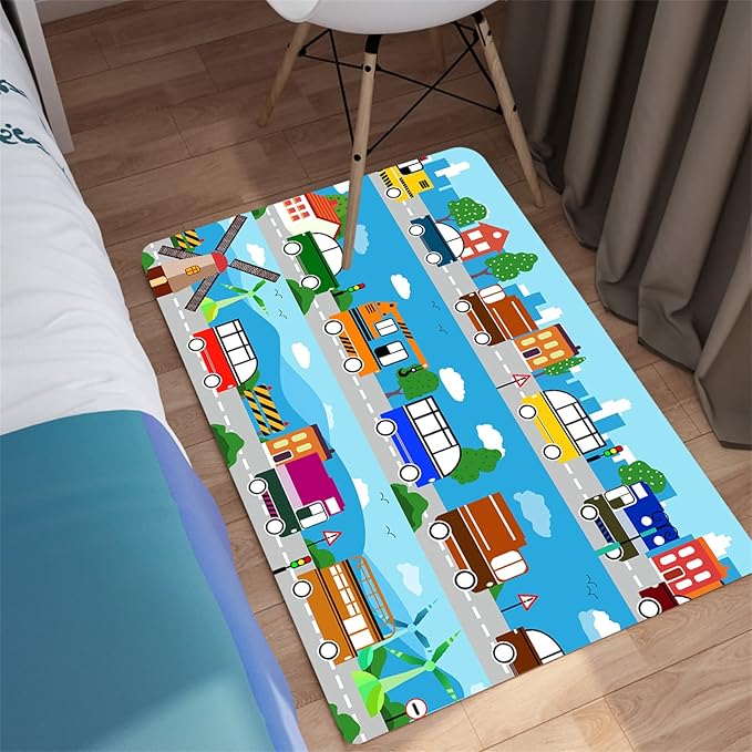 Car Carpet for Kids Kids Rugs for Playroom Car Track Rug Road Rug for Kids Car Play Rug Road Carpet for Toy Cars Car Track Rugs for Boys Car Rug for Boys Room 2'×3' - LeafyLoom