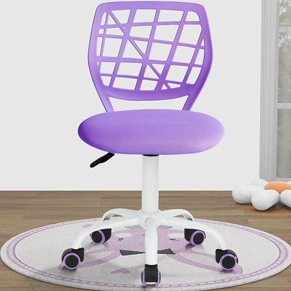 FurnitureR Kids Desk Chair, Armless Small Adjsutable Swivel Task Chair with Soft Cushion for Study Kids Teens Child, Purple - LeafyLoom