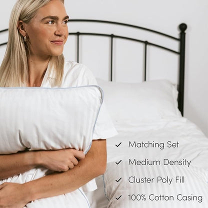 eLuxurySupply 2-Pack Premium Bed Pillows - Medium Density and Medium Loft Ideal for Back and Side Sleepers - 100% Cotton Casing - 20"X28" Standard/Queen Size - LeafyLoom