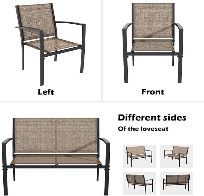 Greesum 4 Pieces Patio Furniture Set, Outdoor Conversation Sets for Patio, Lawn, Garden, Poolside with A Glass Coffee Table, Brown - LeafyLoom