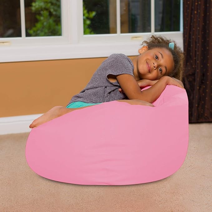 Posh Creations Bean Bag Chair for Kids, Teens, and Adults Includes Removable and Machine Washable Cover, Solid Pink, 27in - Medium - LeafyLoom