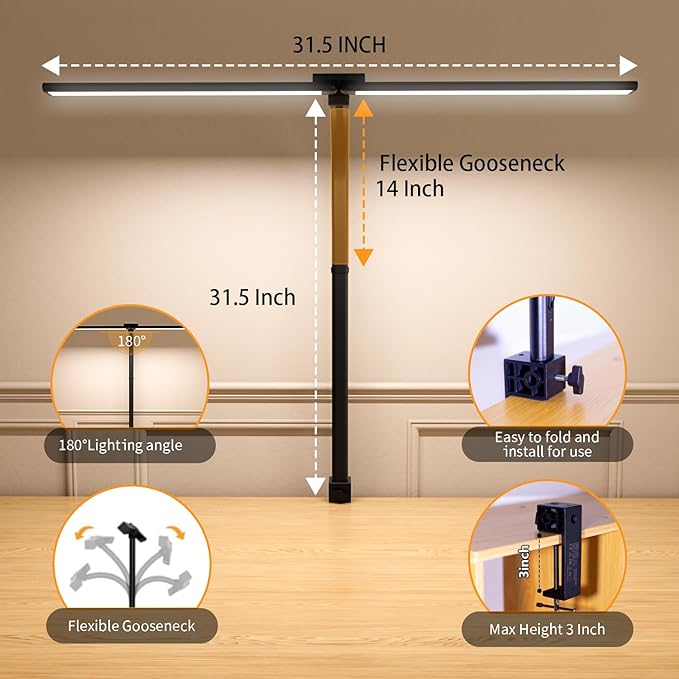 LED Desk Lamp for Home Office, Wireless Remote Control Light, Computer Desk Light, Bright Desktop Lamp, Dimmable Desk Lighting for Work, Draft, Study, Eye-Caring Desk Light (NO BATTERY) - LeafyLoom