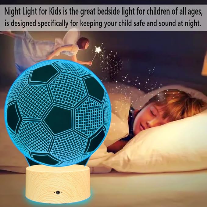 Soccer Gifts Light, Soccer 3D Illusion Lamp Best Gifts for Teen Boys Night Light for Kids Bedroom Room, Football Decor with Remote Control 7 Colors Changing Lights for Birthday, Halloween, Xmas Gift - LeafyLoom