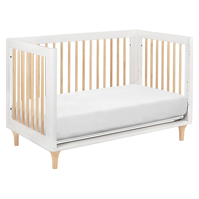 Babyletto Lolly 3-in-1 Convertible Crib with Toddler Bed Conversion Kit in White and Natural, Greenguard Gold Certified - LeafyLoom