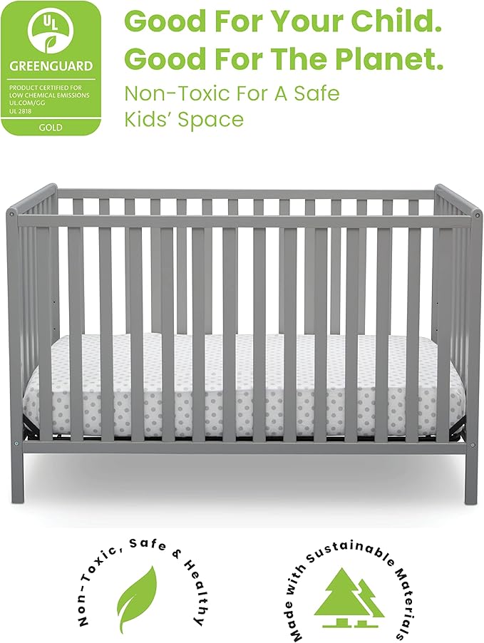 Delta Children Heartland 4-in-1 Convertible Crib - Greenguard Gold Certified, Grey - LeafyLoom