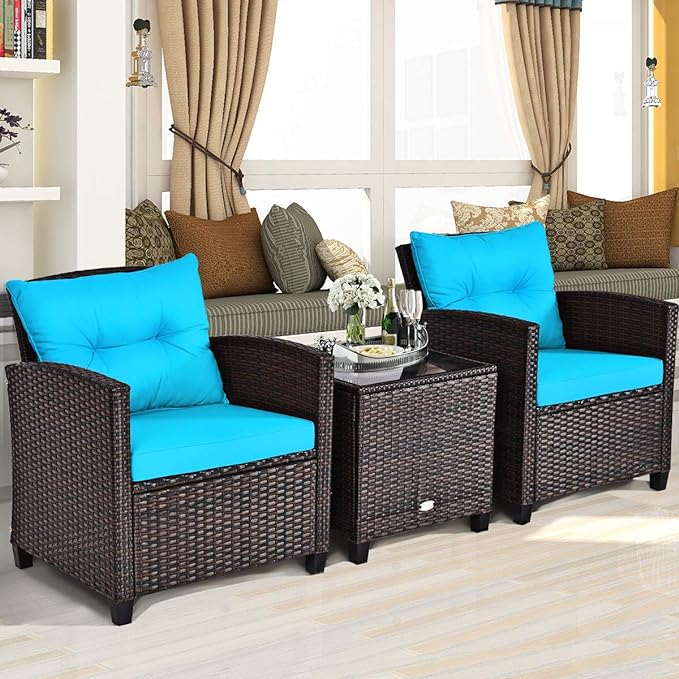 3 PCS Patio Furniture Set, OneSize, Turquoise - LeafyLoom