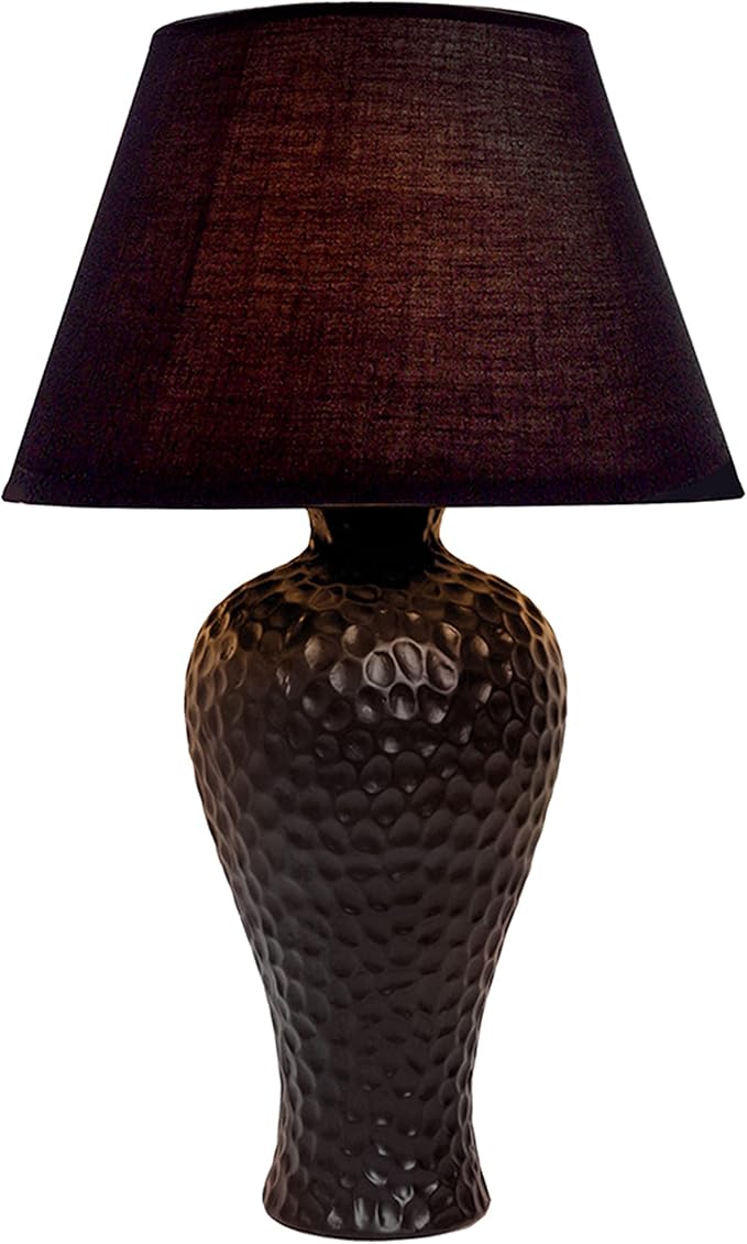 Simple Designs LT2004-BLK Textured Stucco Curvy Ceramic Table Desk Lamp with Matching Fabric Shade, Black 12.2 x 12.2 x 20.08 - LeafyLoom