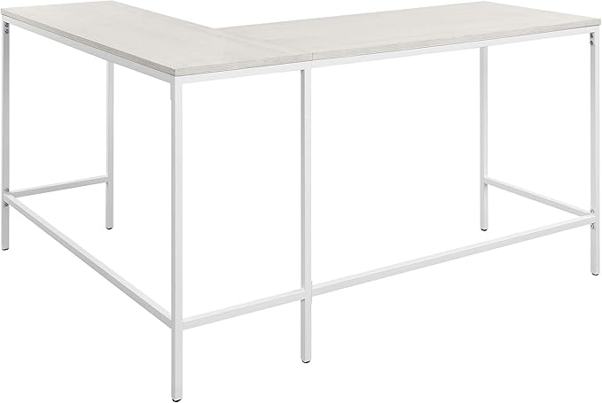 OSP Home Furnishings Contempo L-Shaped Desk, White - LeafyLoom