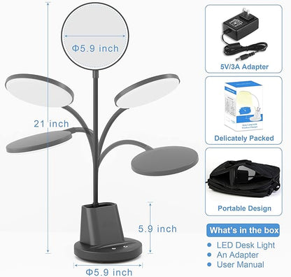 Sailstar Desk Lamp, Desk Lamps for Home Office with Wireless Charger & Pen Holder, 800 Lumens Gooseneck 3 Modes Dimmable Touch Circular LED Desk Light, Small Desk Lamp for College Dorm Room, Black - LeafyLoom