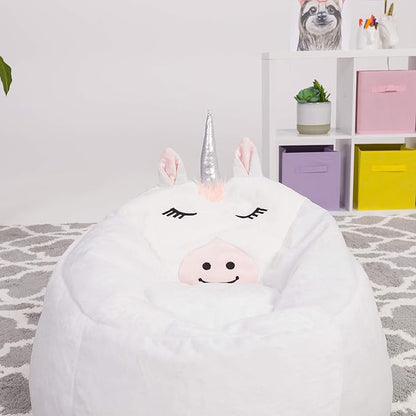 Posh Creations Cute Soft and Comfy Bean Bag Chair for Kids, Large, Animal - White Unicorn - LeafyLoom