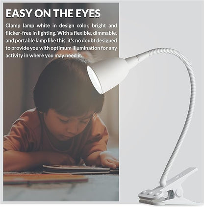 Newhouse Lighting NHCLP-OL-WH Olivia LED Clamp Light Desk Lamp with Flexible Gooseneck, 3 Brightness Levels & 3 Color Modes, White - LeafyLoom