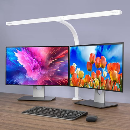 Quntis LED Desk Light, 31.5'' Super Bright Wide Desk Lamps for Home Office, 20W Dimmable 5 Brightness & 4 Color Architect Clamp Task Lamp, Flexible Gooseneck Office Light for Monitor Workbench Studio - LeafyLoom