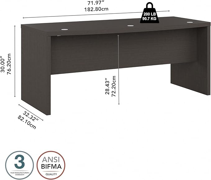 Bush Business Furniture Echo Bow Front Desk, 72W, Charcoal Maple - LeafyLoom