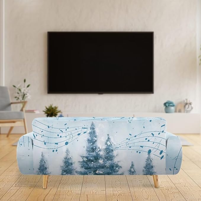 FKELYI Blue Christmas Tree Easy Going Stretch Sofa Slipcover Snow Sofa Couch Cover with Elastic Bottom Stretch Sofa Slipcovers XL FKELYI