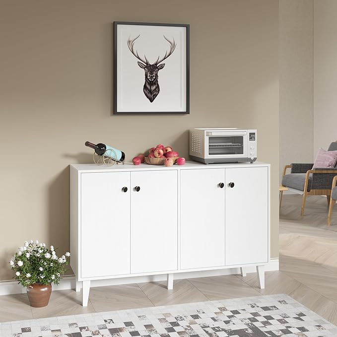 Buffet Cabinet with Storage,Kitchen Sideboard Buffet with 4 Doors Console Table,Modern Sideboard for Dinning Room,Living Room(White) - LeafyLoom