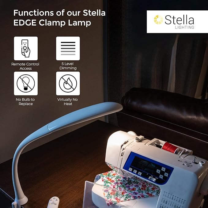 Stella Edge Premium 10W LED Desk Clamp Task Lamp - White - Adjustable Dimmable Low Vision Light - Macular Degeneration Lighting - Hobby Crafting Sewing - LeafyLoom