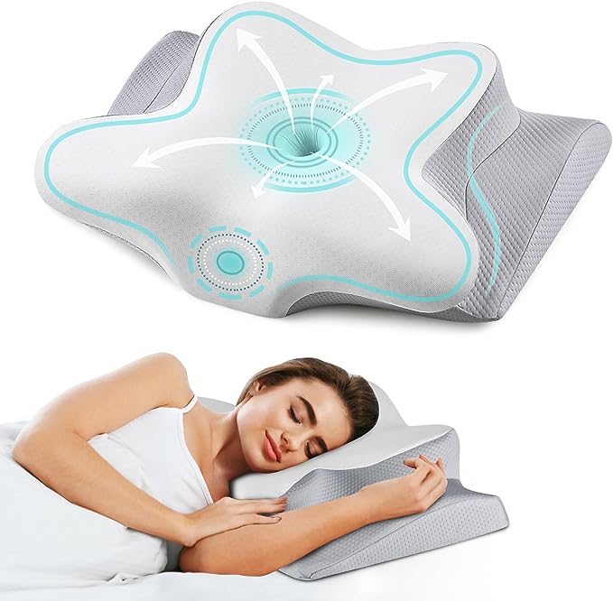 Neck Pillow Cervical Memory Foam Pillows for Pain Relief Sleeping, Ergonomic Pillow for Shoulder Pain, Orthopedic Contour Bed Pillow for Side, Back & Stomach Sleepers with Cooling Pillowcase - LeafyLoom