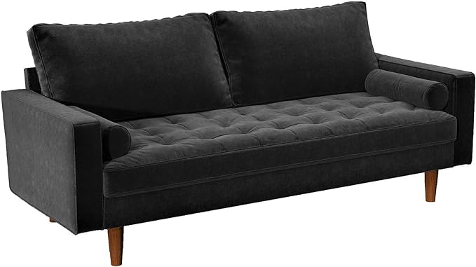 Womble Velvet Upholstered Living Room Diamond Tufted Chesterfield Sofa with Gleaming Nailheads, Midnight - LeafyLoom