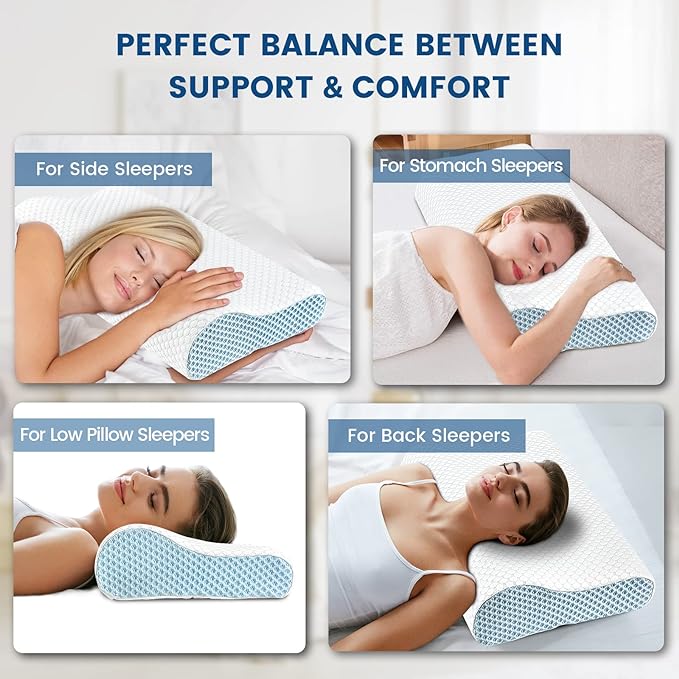 Neck Pillow Contour Memory Foam Pillows for Pain Relief Bed Pillow for Sleeping, Ergonomic Pillow for Neck and Shoulder Pain, Orthopedic Cervical Pillow for Side Back Stomach Sleeper - LeafyLoom