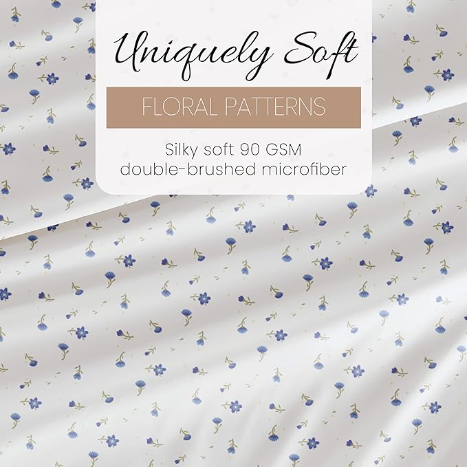 Linen Market 4 Piece Full Size Sheet Sets (Light Blue Floral) - Sleep Better Than Ever with These Ultra-Soft & Cooling Bed Sheets for Your Full Size Bed - Deep Pocket Fits 16" Mattress - LeafyLoom