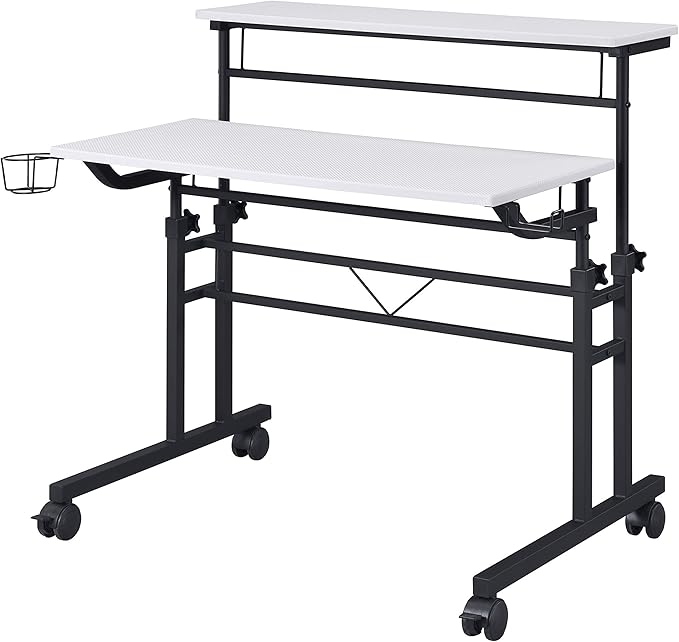 NicBex Laik-DW-00049-DX Desks, 35.25" W x 25" D x 28" H, White+Black - LeafyLoom